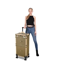 Byootique Bronze Rolling Hair Stylist Salon Makeup Cosmetic Case Artists Train Trimmer Box