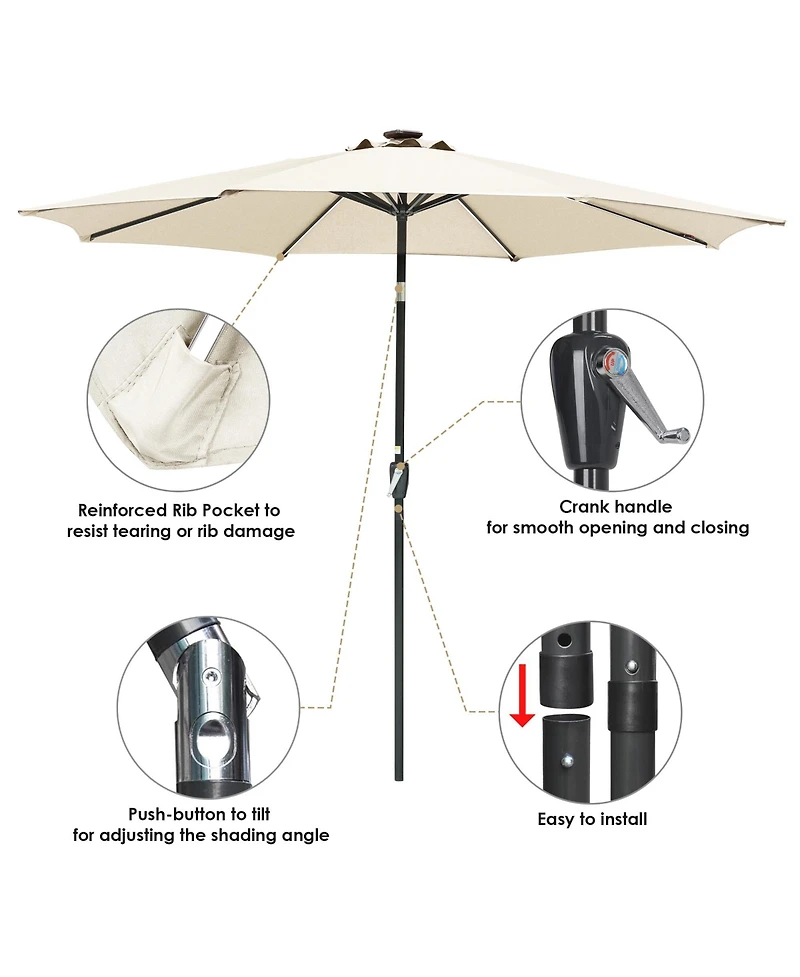 9ft Solar Led Patio Umbrella Outdoor Yard Parasol Pool Sunshade Tilt with Crank
