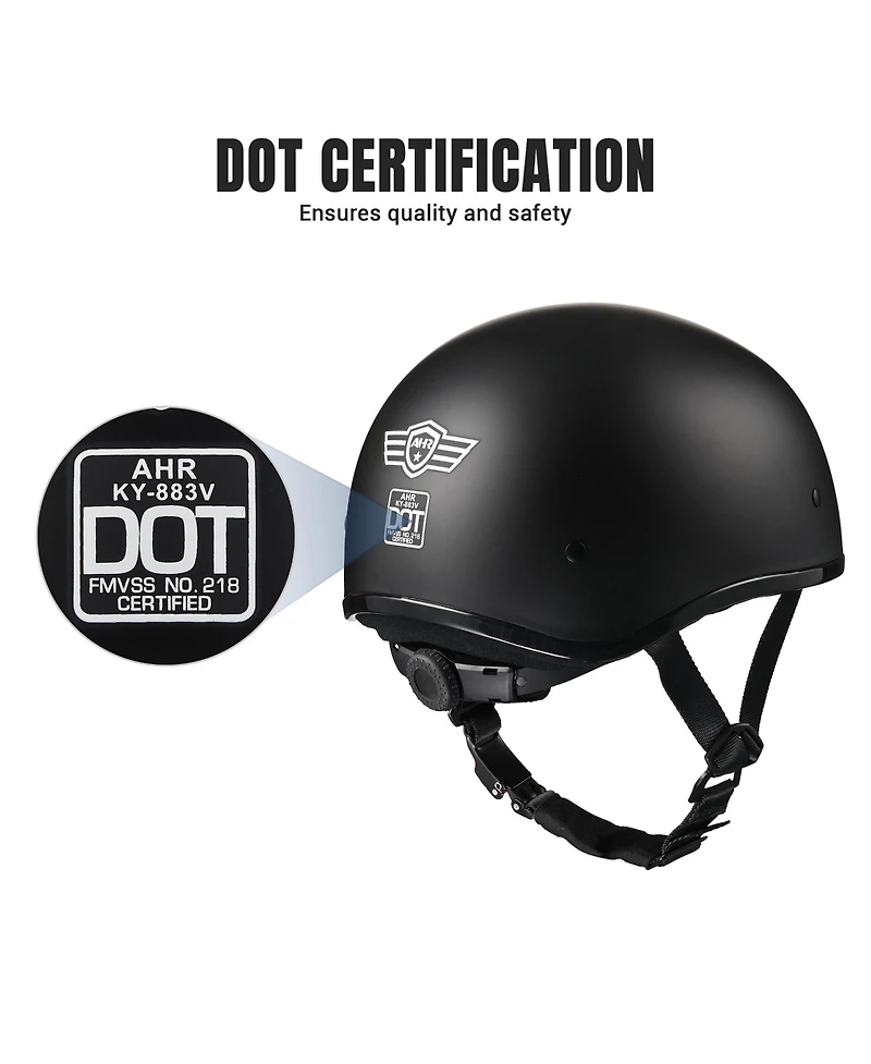 Ahr Half Face Motorcycle Helmet Sun Visor Dot Approved Bike Chopper Matte Black