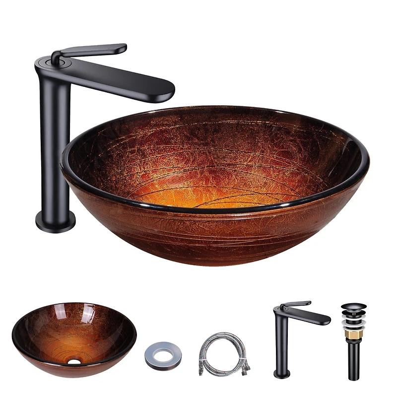 Aquaterior Tempered Glass Vessel Sink w/ Faucet & Pop up Drain Bathroom Lavatory