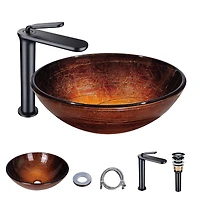 Aquaterior Tempered Glass Vessel Sink w/ Faucet & Pop up Drain Bathroom Lavatory