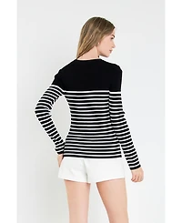 English Factory Women's Stripe Long Sleeve Knit Top