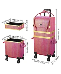 Byootique Red Gold Makeup Train Case Lockable Rolling Cosmetic Trolley Storage