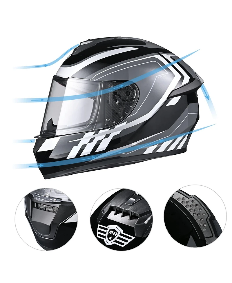Ahr Run-F3 Full Face Motorcycle Helmet Dot Approved Street Bike Motocross Xxl