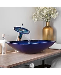 Aquaterior Tempered Glass Sink Transitional Style Basin Waterfall Faucet Kit