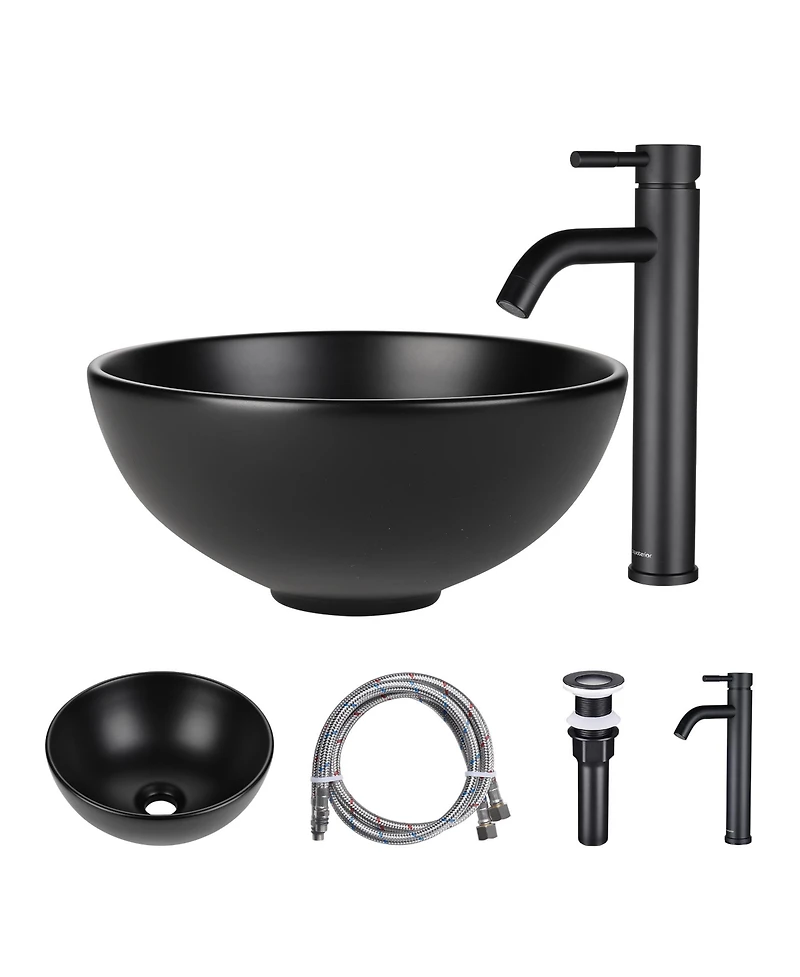 Aquaterior Round Ceramic Vessel Sink Kit Bathroom Single Handle Faucet Drain