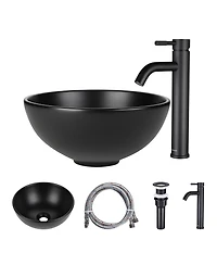 Aquaterior Round Ceramic Vessel Sink Kit Bathroom Single Handle Faucet Drain