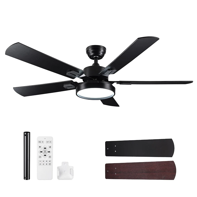 DELight 52" Ceiling Fan with Light Remote Control Led Chandelier Lamp 6 Speed Reversible