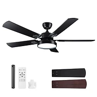 DELight 52" Ceiling Fan with Light Remote Control Led Chandelier Lamp 6 Speed Reversible