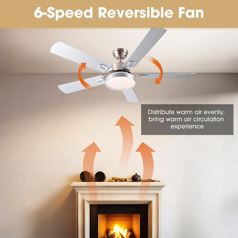 DELight 52" Ceiling Fan with Light Remote 6 Speed Led Chandelier Lamp Reversible Bedroom