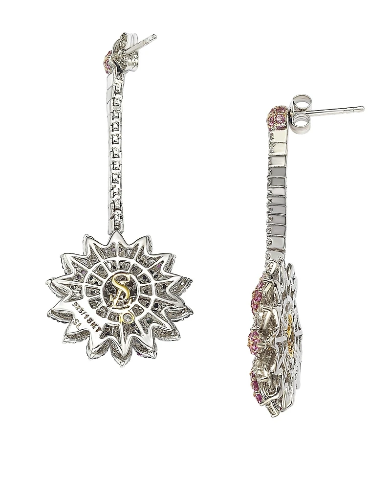 Suzy Levian Sterling Silver Sapphire & Created White Sapphire Flower Drop Dangle Earrings