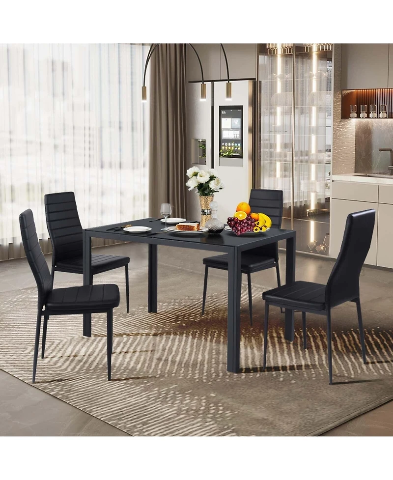 4 Pieces Modern Leather Dinning Chairs Set with Metal Frame