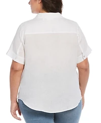 Rafaella Plus Size Split Neck Short Sleeve Linen Top