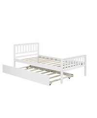 Twin Bed With Trundle, Platform Bed Frame With Headboard And Footboard, For Bedroom Small