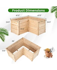 24 Inch L-Shaped Wooden Raised Garden Bed with Open-Ended Base