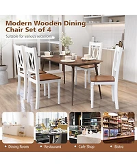 Set of 4 Wooden Farmhouse Kitchen Chairs with Rubber Wood Seat