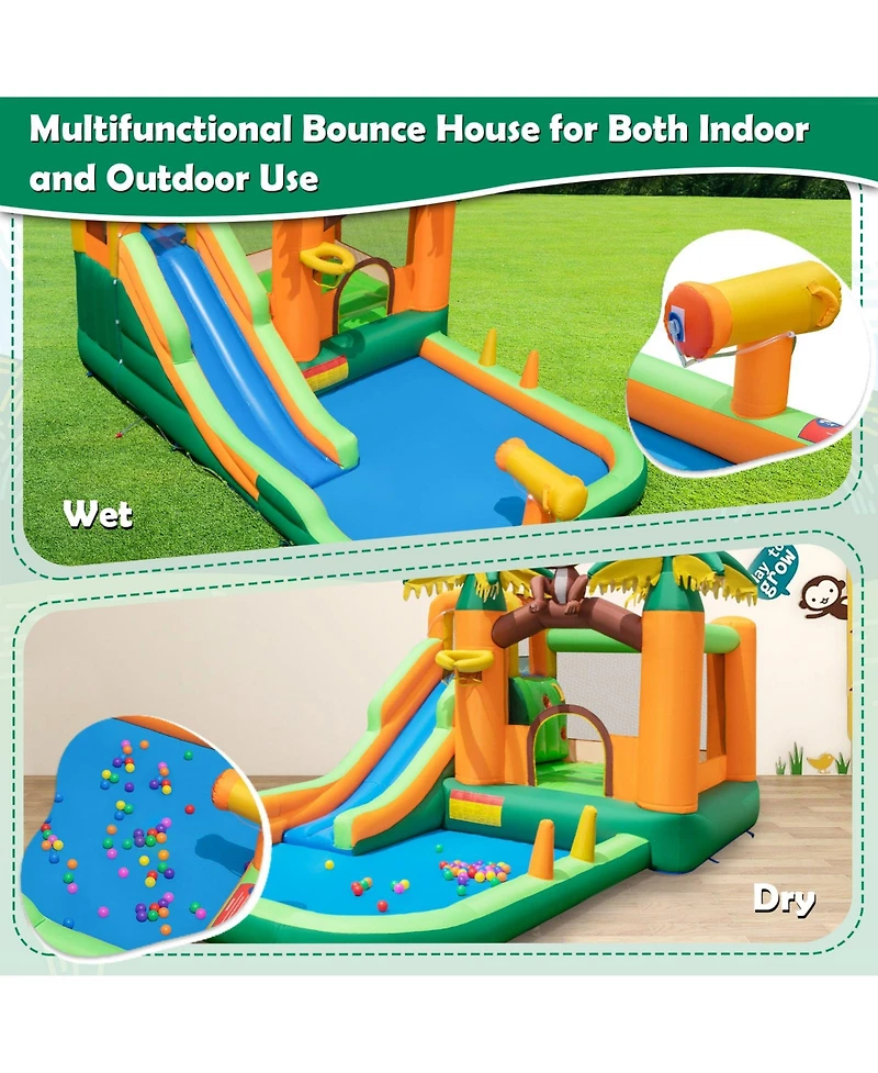 Monkey-Themed Inflatable Bounce House with Slide without Blower