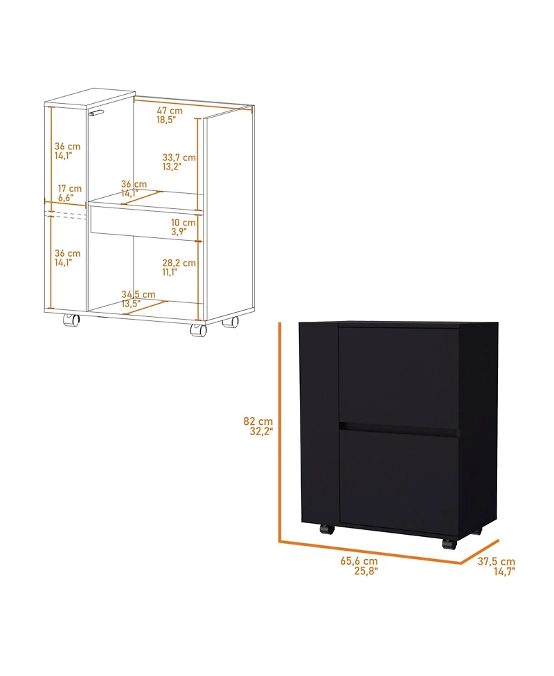 Fm Furniture Logan Bar Cart with Two Cabinets and Open Shelves