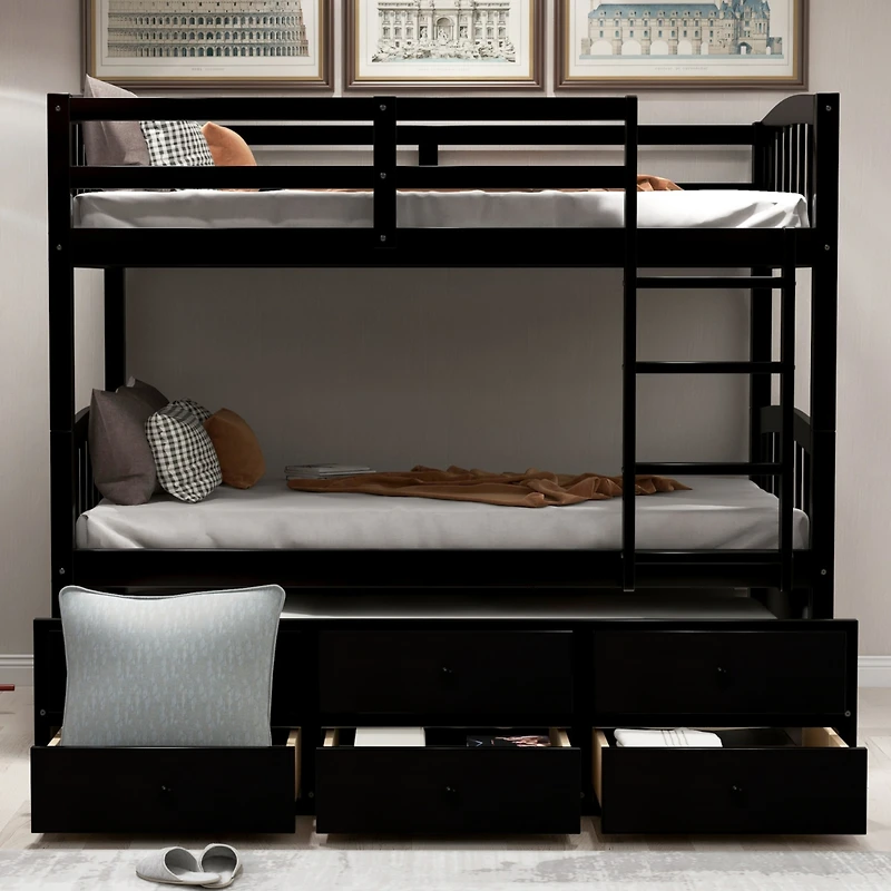 Streamdale Twin Bunk Bed with Ladder, Rail, Trundle and Drawers