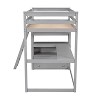Simplie Fun Twin Loft Bed With Desk And Shelves, Two Built-In Drawers