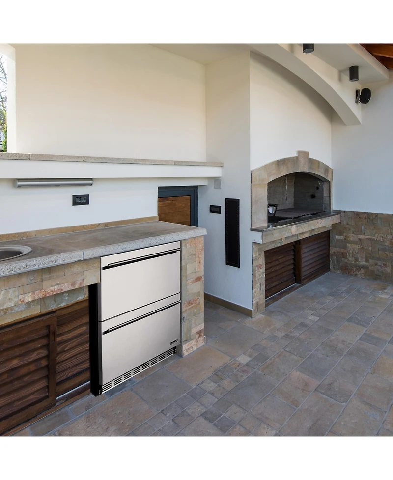Newair 24" Built-in 20 Bottle and 80 Can Dual Drawer Indoor/Outdoor Wine and Beverage Fridge in Weatherproof Stainless Steel with Easy Glide Cast