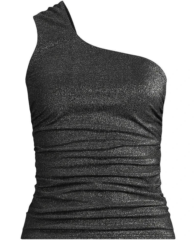 Lands' End Women's Chlorine Resistant Shine Shirred One Shoulder Tankini Swimsuit Top