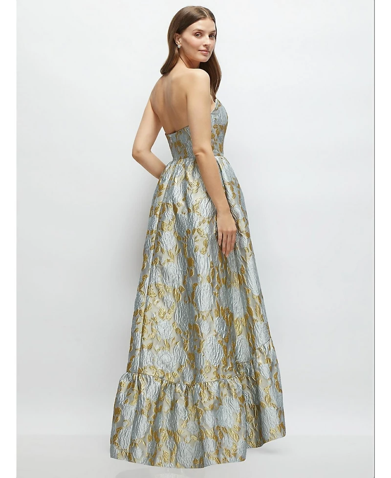 Dessy Collection Women's Strapless Cat-Eye Boned Bodice Brocade High-Low Dress