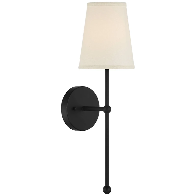 Possini Euro Design Elena Modern Wall Light Sconce Matte Black Metal Hardwire 6" Fixture Cream Linen Shade for Bedroom Reading Living Room House