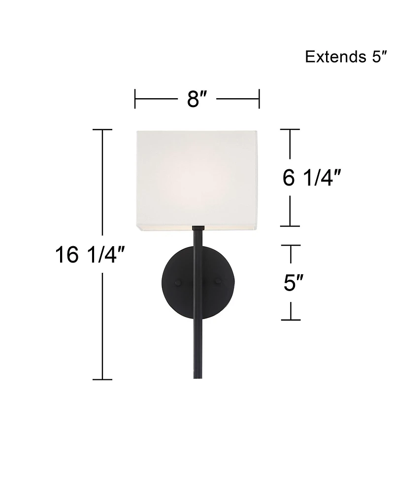 Possini Euro Design Favreau Modern Wall Light Sconce Black Hardwire 8" Fixture Rectangular Linen Fabric for Bedroom Bathroom Vanity Reading Hallw