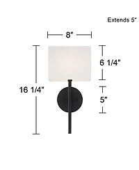 Possini Euro Design Favreau Modern Wall Light Sconce Black Hardwire 8" Fixture Rectangular Linen Fabric for Bedroom Bathroom Vanity Reading Hallw