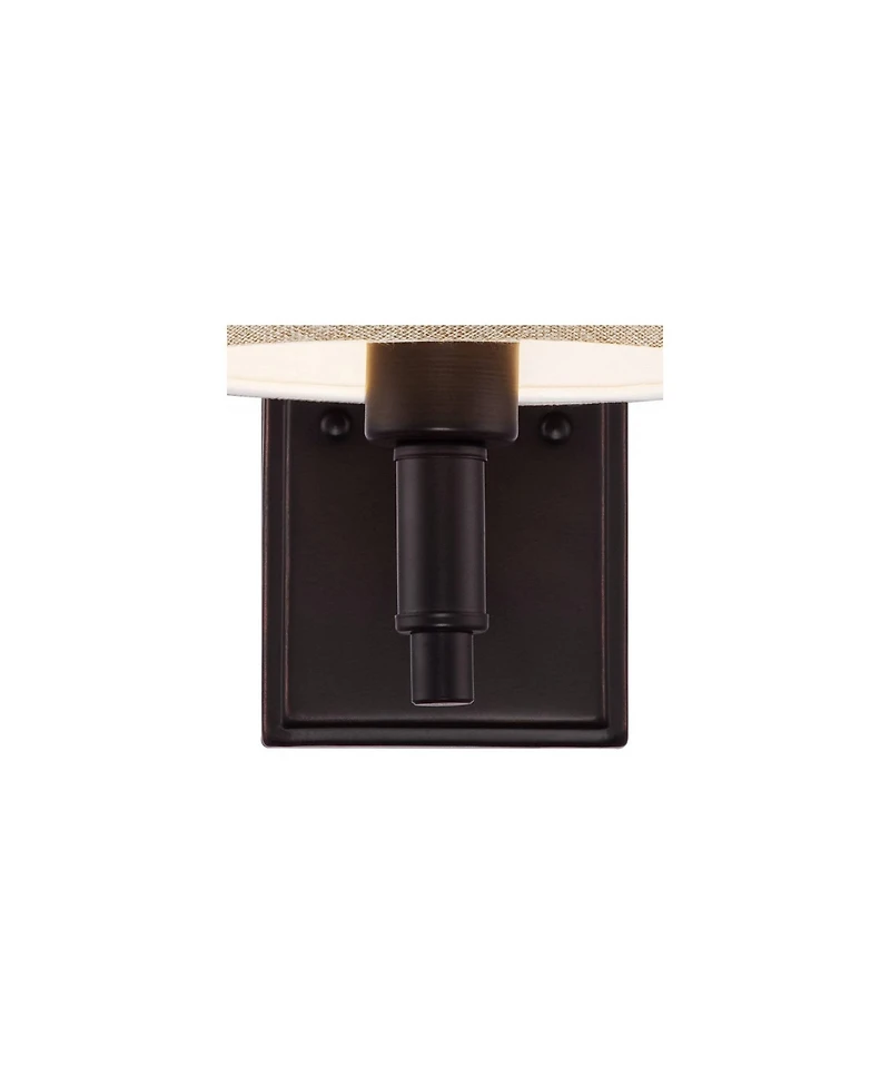Franklin Iron Works La Pointe Farmhouse Rustic Wall Light Sconce Oil Rubbed Bronze Hardwire 6 3/4" Fixture Oatmeal Linen Drum Shade for Bedroom H