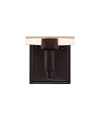 Franklin Iron Works La Pointe Farmhouse Rustic Wall Light Sconce Oil Rubbed Bronze Hardwire 6 3/4" Fixture Oatmeal Linen Drum Shade for Bedroom H