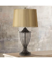 Springcrest Sydnee Gold with Silver Trim Medium Drum Lamp Shade 14" Top x 16" Bottom x 11" Slant (Spider) Replacement with Harp and Fin