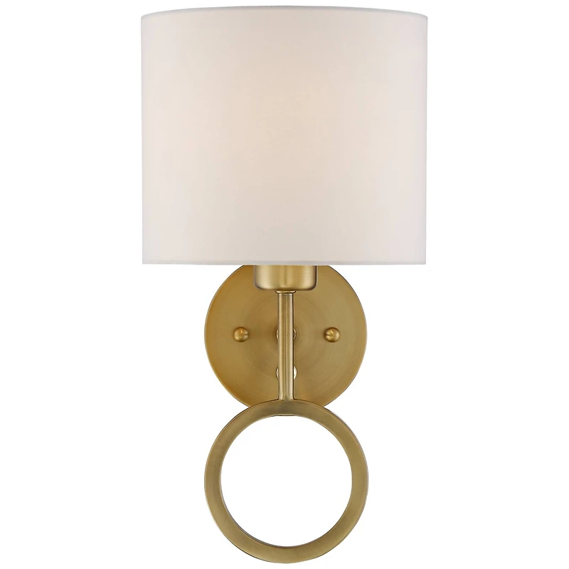 360 Lighting Amidon Modern Wall Lamp Warm Brass Metal Plug-in 8" Light Fixture White Fabric Drum Shade for Bedroom Reading Living Room House Home