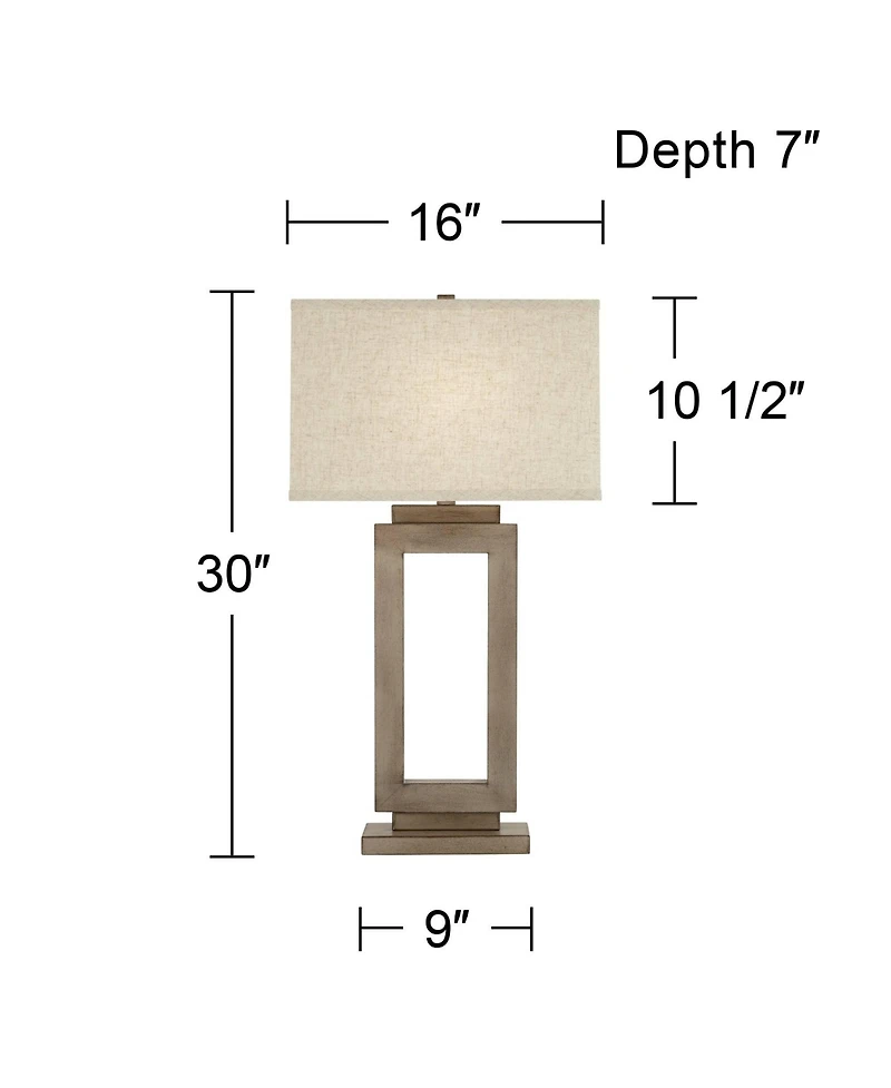 360 Lighting Rustic Farmhouse Table Lamp 30" Tall Sand Metal Open Window Oatmeal Fabric Rectangular Shade for Bedroom Living Room Bedside House H