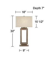 360 Lighting Rustic Farmhouse Table Lamp 30" Tall Sand Metal Open Window Oatmeal Fabric Rectangular Shade for Bedroom Living Room Bedside House H