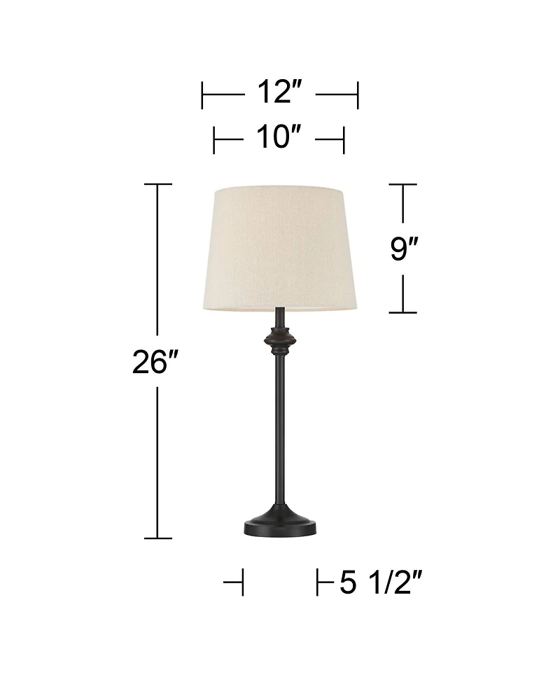 360 Lighting Lynn Modern Industrial Buffet Table Lamps 26" High Set of 2 Dark Bronze Metal Oatmeal Drum Shade for Bedroom Living Room Bedside Off