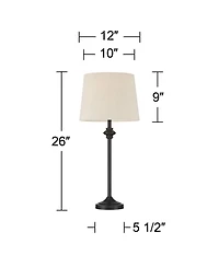 360 Lighting Lynn Modern Industrial Buffet Table Lamps 26" High Set of 2 Dark Bronze Metal Oatmeal Drum Shade for Bedroom Living Room Bedside Off
