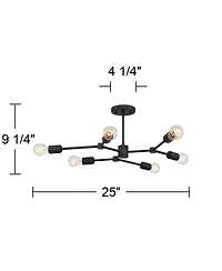 Possini Euro Design Marco Industrial Ceiling Light Semi Flush Mount Fixture 26" Wide Black 6-Light Branching for Bedroom Kitchen Living Room Hall
