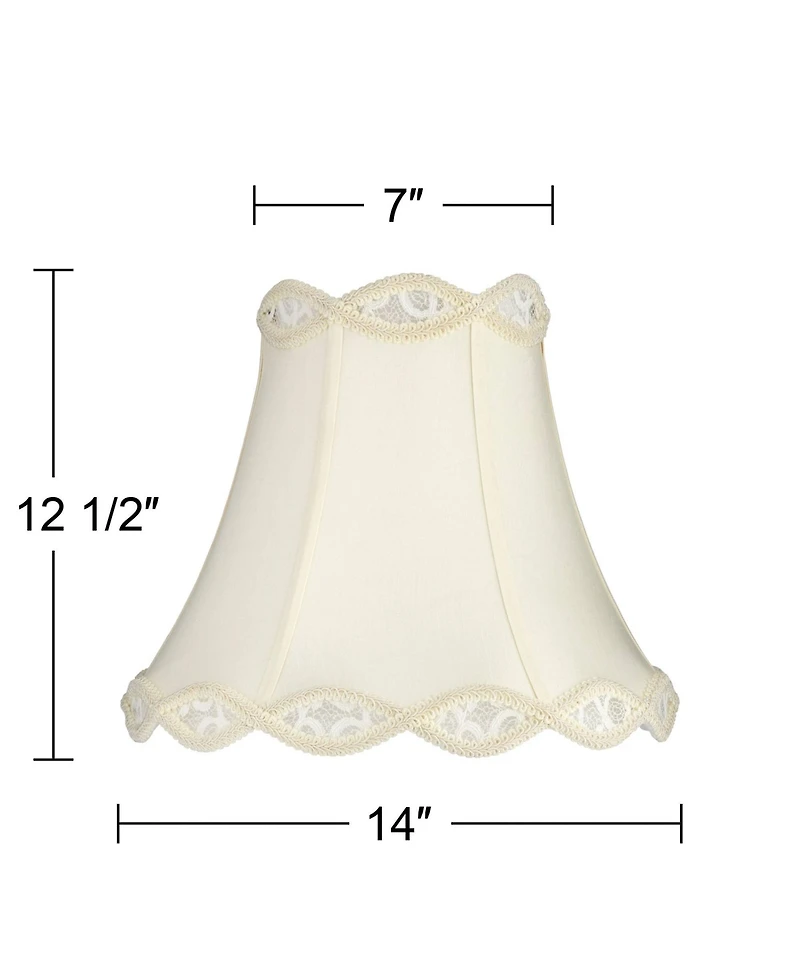 Springcrest Cream Scalloped Gallery Medium Bell Lamp Shade 7" Top x 14" Bottom x 12.5" High (Spider) Replacement with Harp and Finial