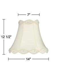 Springcrest Cream Scalloped Gallery Medium Bell Lamp Shade 7" Top x 14" Bottom x 12.5" High (Spider) Replacement with Harp and Finial