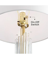 Possini Euro Design Aloise Modern Mid Century Table Lamp 27 1/2" Tall Brass Clear Glass Tube White Drum Shade for Bedroom Living Room Bedside Off