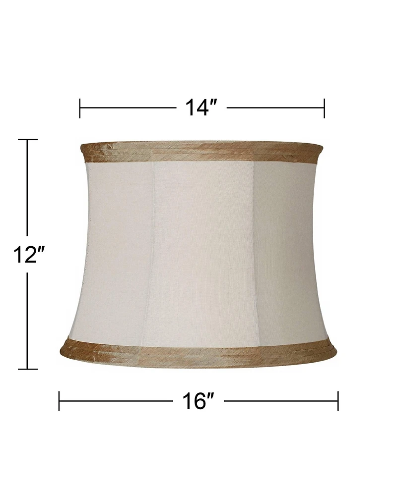 Springcrest Ivory Linen with Taupe Trim Medium Lamp Shade 14" Top x 16" Bottom x 12" High (Spider) Replacement with Harp and Finial