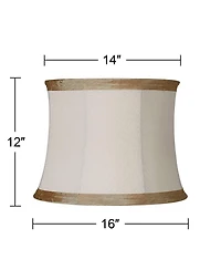 Springcrest Ivory Linen with Taupe Trim Medium Lamp Shade 14" Top x 16" Bottom x 12" High (Spider) Replacement with Harp and Finial