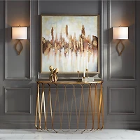 Possini Euro Design Modern Wall Light Sconce Warm Brass Hardwired 19 1/2" High Fixture Half Moon Linen Shade for Bedroom Living Room