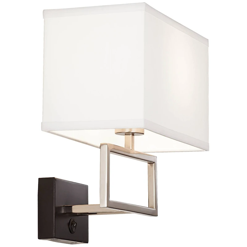Possini Euro Design Trixie Modern Wall Lamp Brushed Nickel Plug-in 12" Light Fixture Rectangular Shade for Bedroom Reading Living Room Hallway Ho