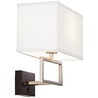 Possini Euro Design Trixie Modern Wall Lamp Brushed Nickel Plug-in 12" Light Fixture Rectangular Shade for Bedroom Reading Living Room Hallway Ho