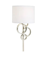 Possini Euro Design Circles Modern Wall Light Sconce Brushed Nickel Plug-in 12" Fixture Off White Cotton Half Shade for Bedroom Reading Living Ro