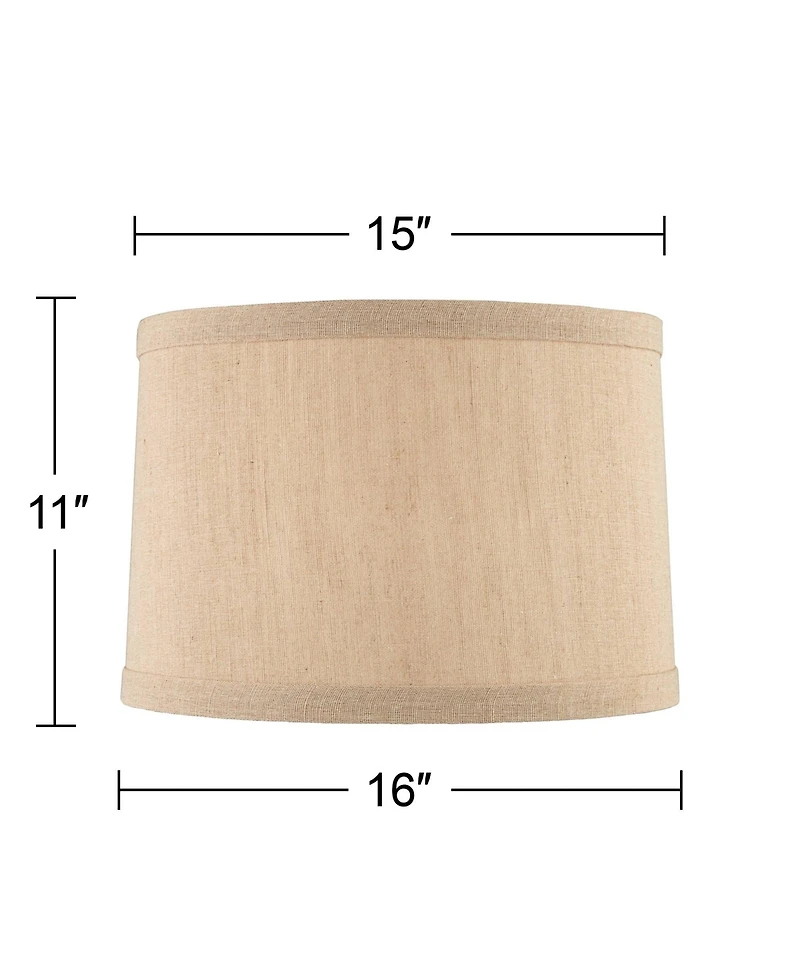 Springcrest Taupe Linen Small Hardback Drum Lamp Shade 15" Top x 16" Bottom x 11" Slant x 11" High (Spider) Replacement with Harp