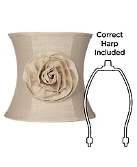 Springcrest Almond Linen with Flower Small Drum Lamp Shade 11" Top x 12" Bottom x 11" High (Spider) Replacement with Harp and Finial